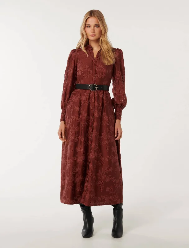 Autumn Embroidered Midi Dress Elegant V-Neck Midi Dress