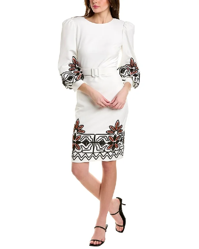 Badgley Mischka Embroidered Midi Dress Elegant Satin Button Midi Dress