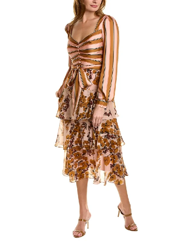 Badgley Mischka Satin Bodice Midi Dress Comfortable Casual Midi Dress