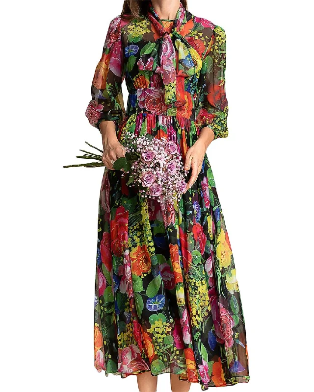 BURRYCO 3/4 Sleeve Midi Dress Comfortable Lace-Up Midi Dress
