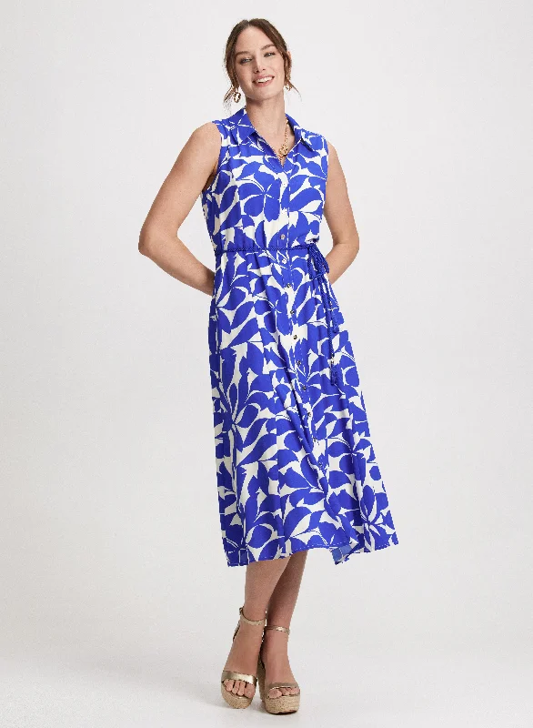 Button-Down Floral Midi Dress Comfortable Geometric Print Midi Dress