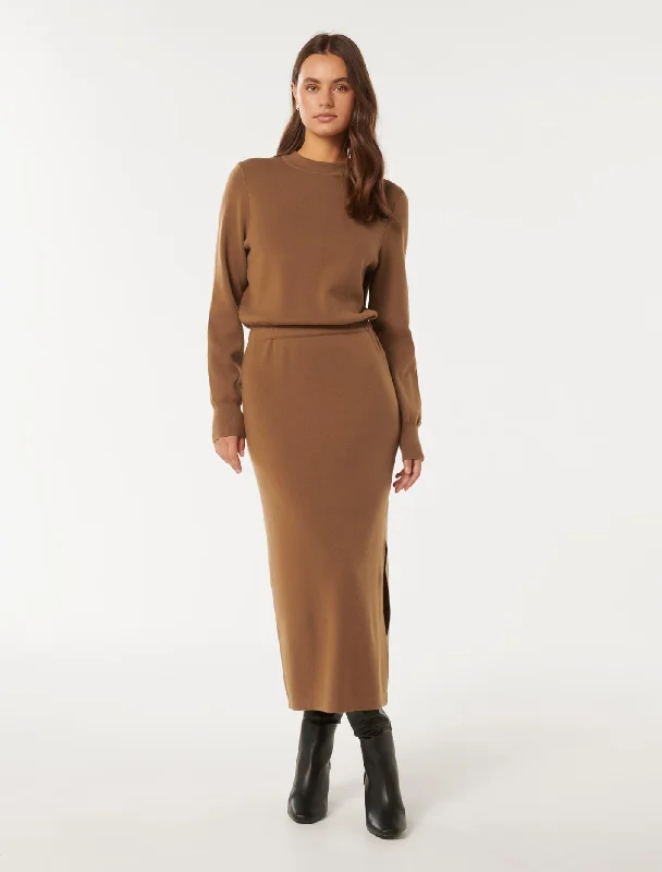 Carmella Knit Midi Dress Cozy Ribbed Knit Midi Dress