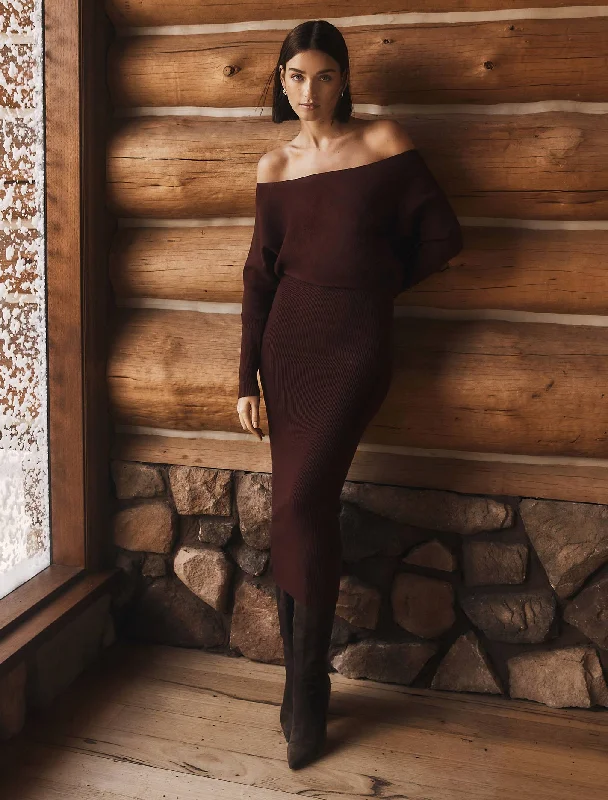 Ciara Tipped Shoulder Midi Dress Trendy Mock Neck Midi Dress