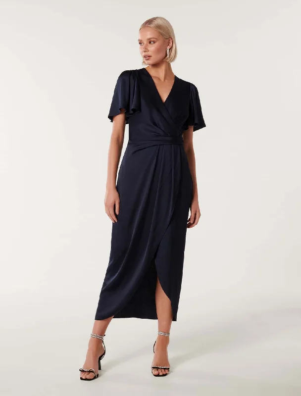 Estelle Flutter Sleeve Midi Dress Elegant Floral Appliqué Midi Dress