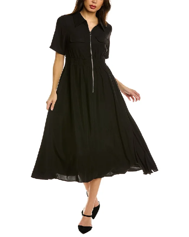 Gracia Front Zip Midi Dress Comfortable Ruched Midi Dress