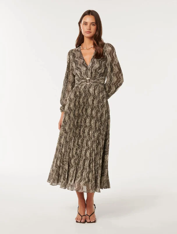 Greta Plisse Ring Detail Midi Dress Cozy Spaghetti Strap Midi Dress