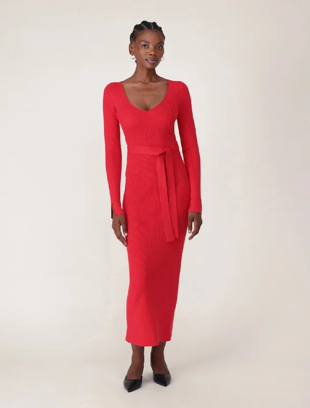 Isobel Rib Knit Midi Dress Comfortable Wrap Midi Dress