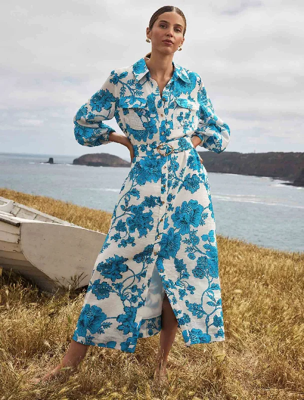 Janie Printed Shirt Midi Dress Elegant Satin Midi Dress