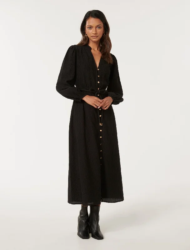 Joanne Petite Long Sleeve Midi Dress Fashionable A-Line Midi Dress