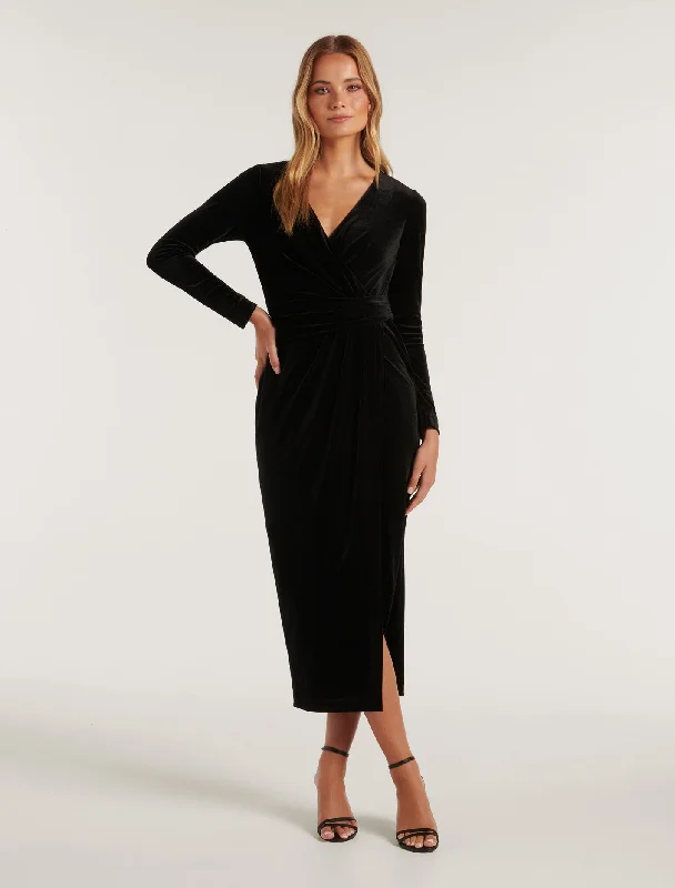 Julianne Wrap Velvet Midi Dress Trendy Bodycon Midi Dress