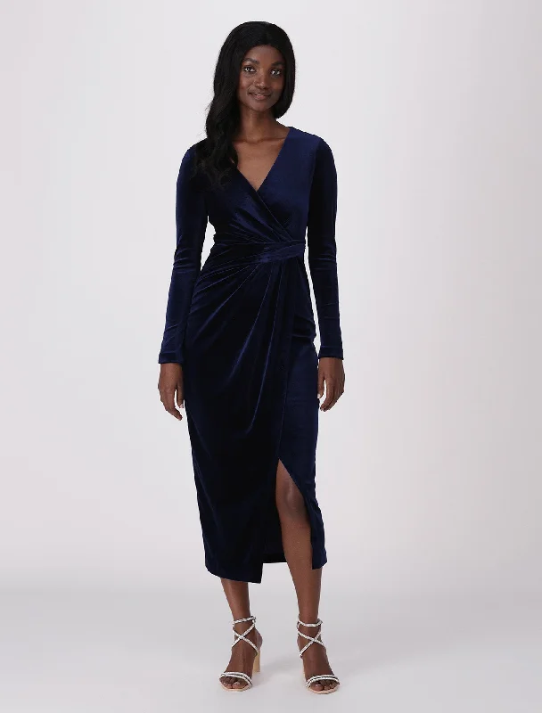 Julianne Wrap Velvet Midi Dress Comfortable Floral Print Midi Dress
