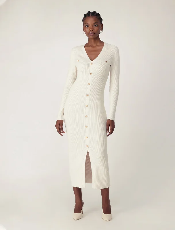Karlie V Neck Knitted Midi Dress Trendy Smocked Detail Midi Dress