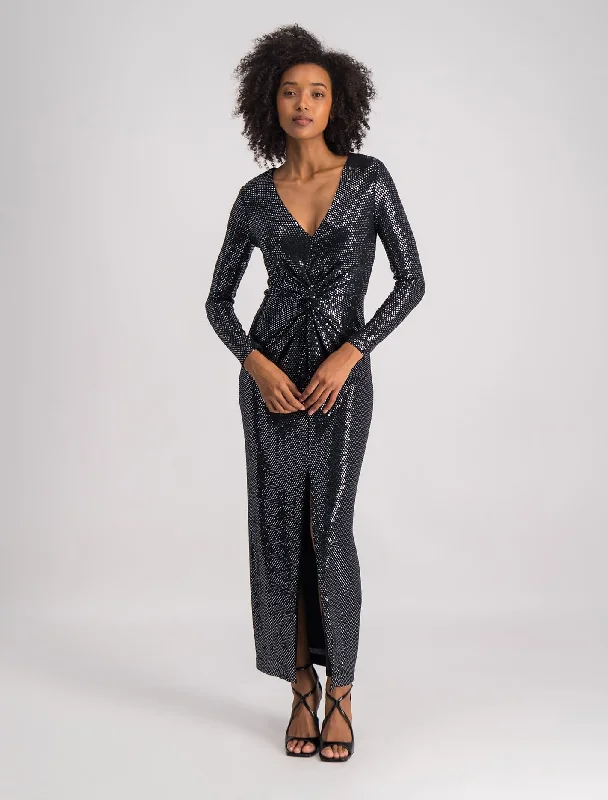 Larissa Metallic Twist Midi Dress Elegant Velvet Midi Dress
