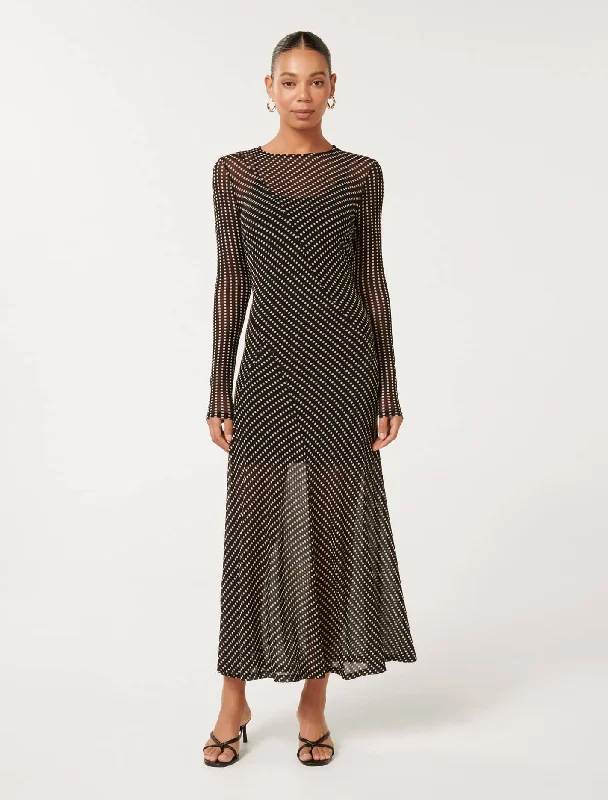 Libby Mesh Spliced Midi Dress Elegant Faux Wrap Midi Dress