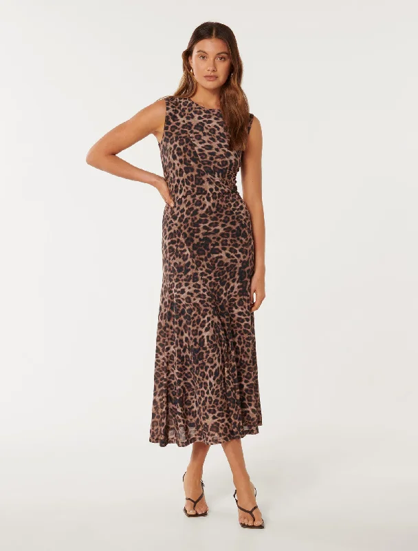 Libby Sleeveless Mesh Spliced Midi Dress Trendy Bodycon Midi Dress