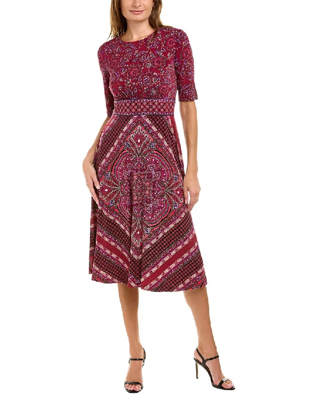 London Times Elbow-Sleeve Midi Dress Stylish Long Sleeve Floral Midi Dress