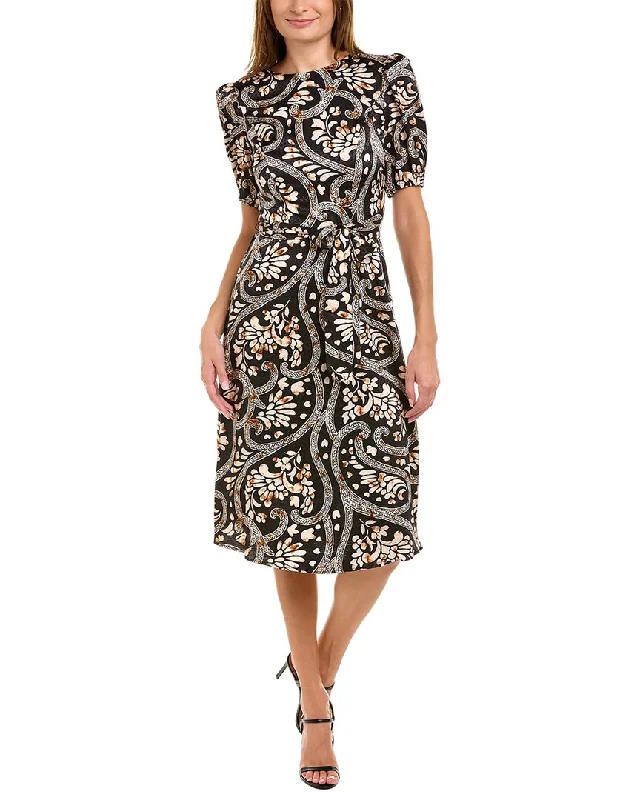 London Times Jacquard Midi Dress Comfortable Lace-Up Midi Dress