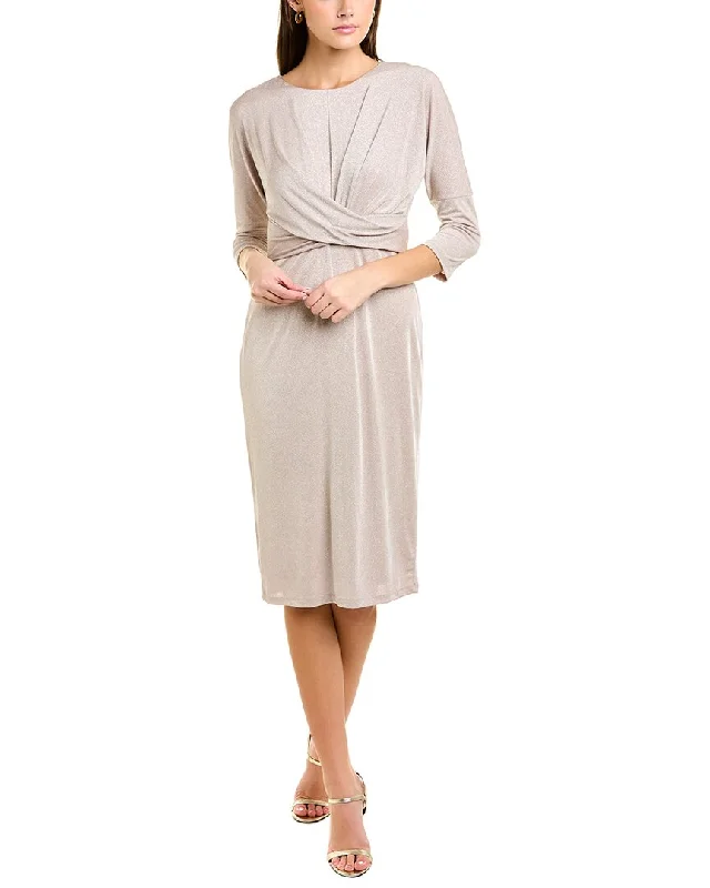 London Times Twist Front Midi Dress Trendy Bodycon Midi Dress