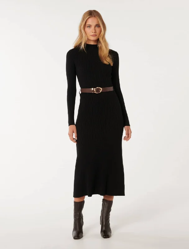 Luisa Fit And Flare Belted Midi Dress Elegant Puff Sleeve Midi Dress