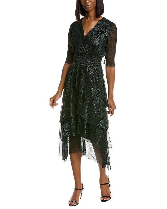 MAISON TARA Lurex Crinkle Midi Dress Comfortable Button Front Midi Dress