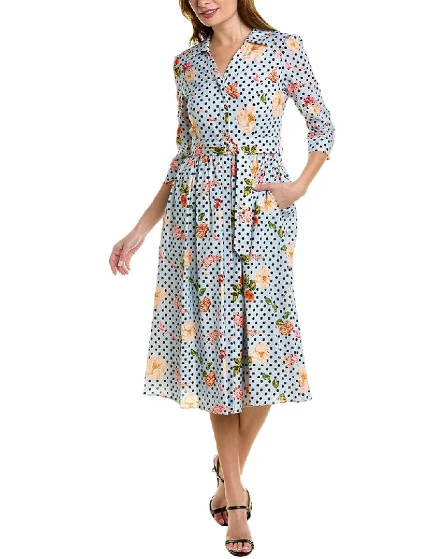 Marchesa Notte Floral Linen-Blend Midi Dress Cozy A-Line Midi Dress