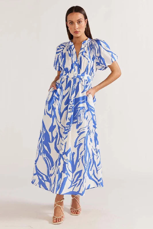 Mariella Blue White SS Midi Dress Fashionable Fitted Midi Dress