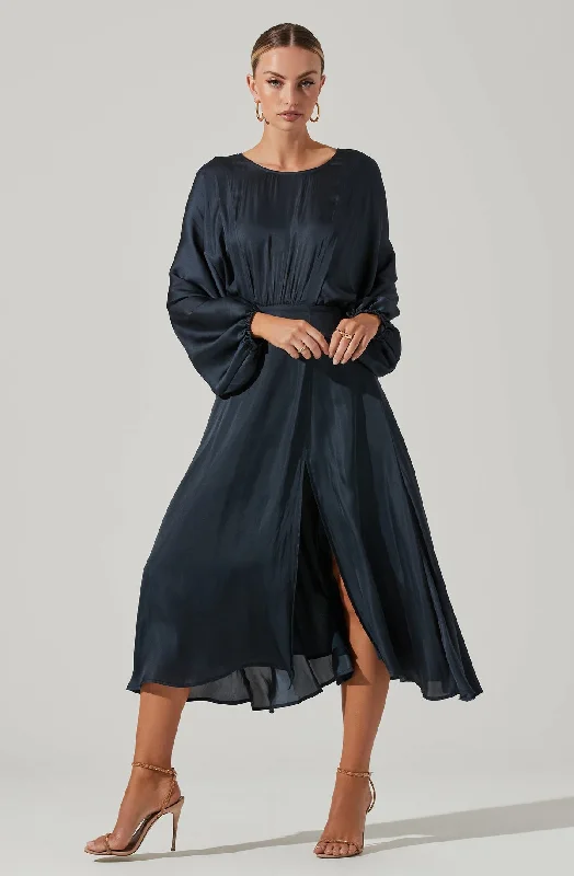 MARIN DOLMAN SLEEVE MIDI DRESS Elegant Floral Skirt Midi Dress