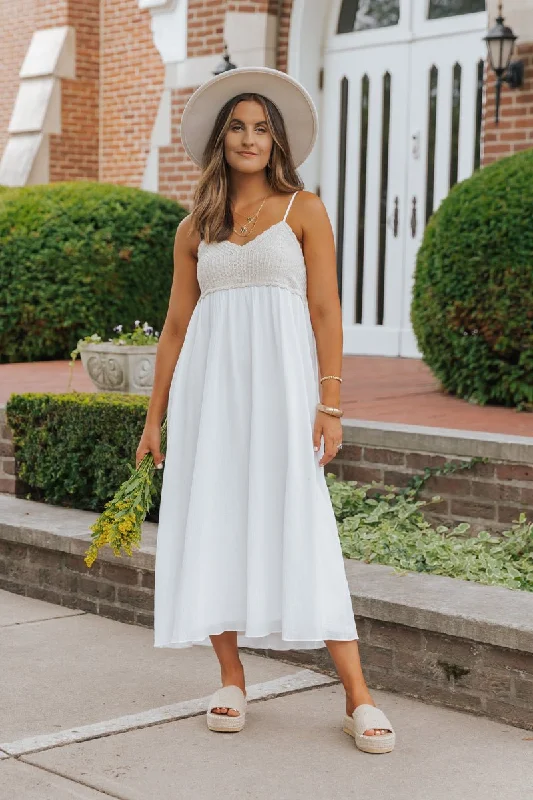 Marina White Crochet Midi Dress - FINAL SALE Elegant Satin Midi Dress