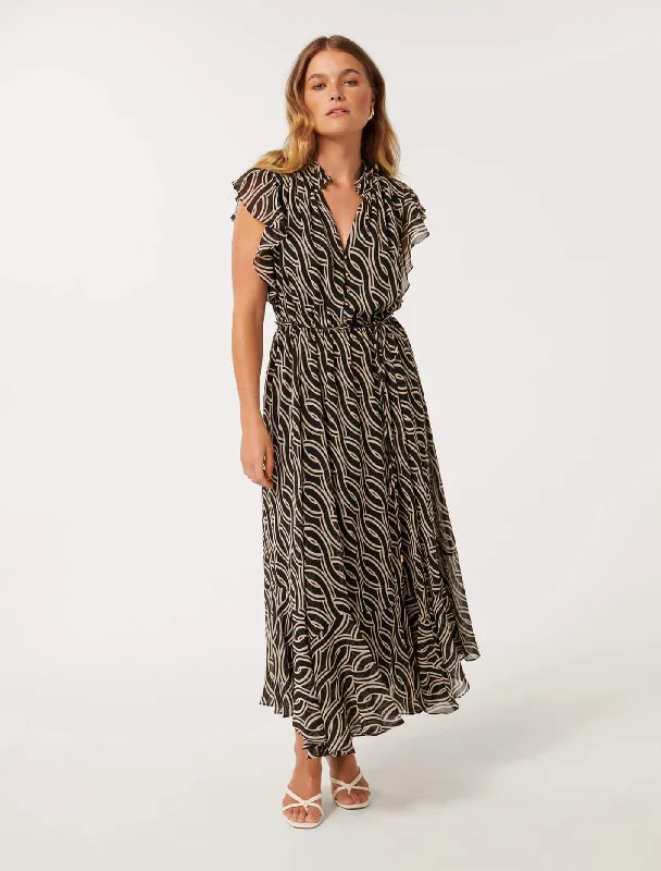 Maxine Petite Ruffle Sleeve Midi Dress Stylish High-Waisted Midi Dress