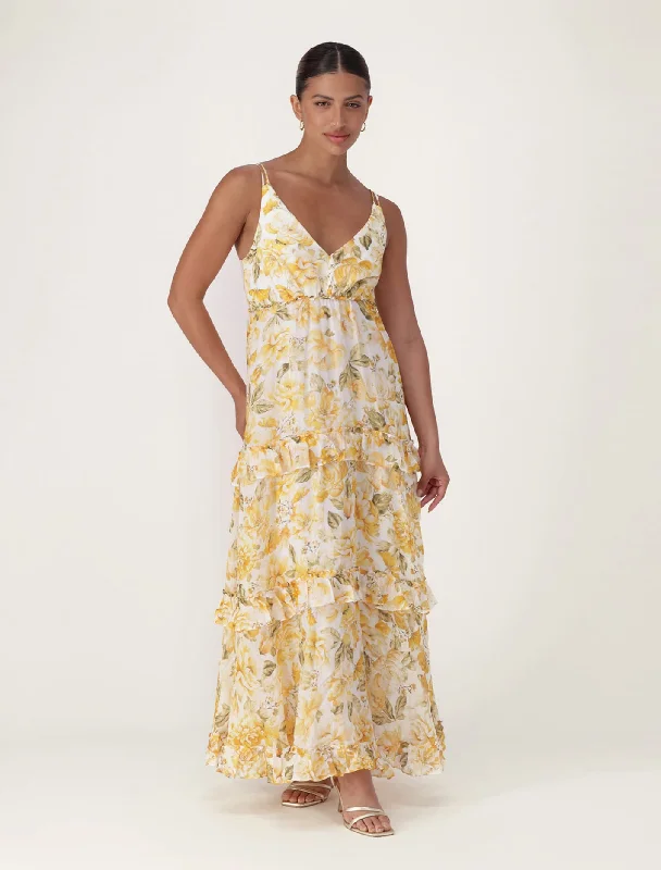 Miranda Ruffle Midi Dress Trendy Floral Wrap Midi Dress