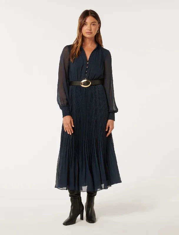 Misha Pleated Midi Dress Stylish Cold Shoulder Midi Dress