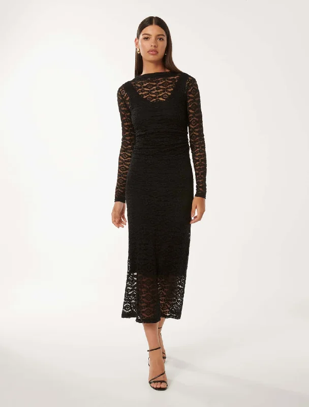 Misty Lace Midi Dress Trendy Mock Neck Midi Dress