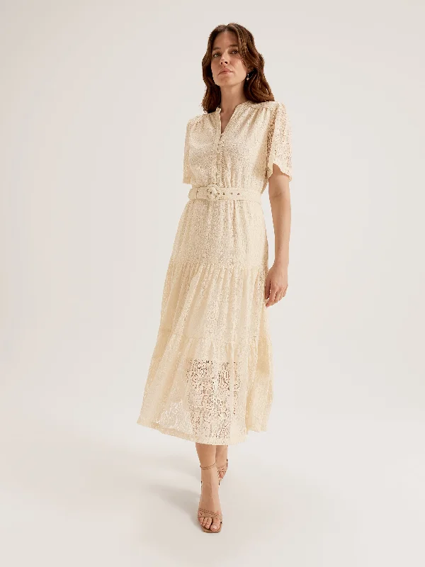 Paisley Lace Midi Dress Elegant Satin Button Midi Dress