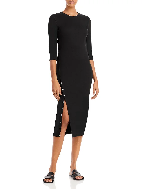 Perry Womens Button Front Midi Midi Dress Trendy Smocked Waist Midi Dress