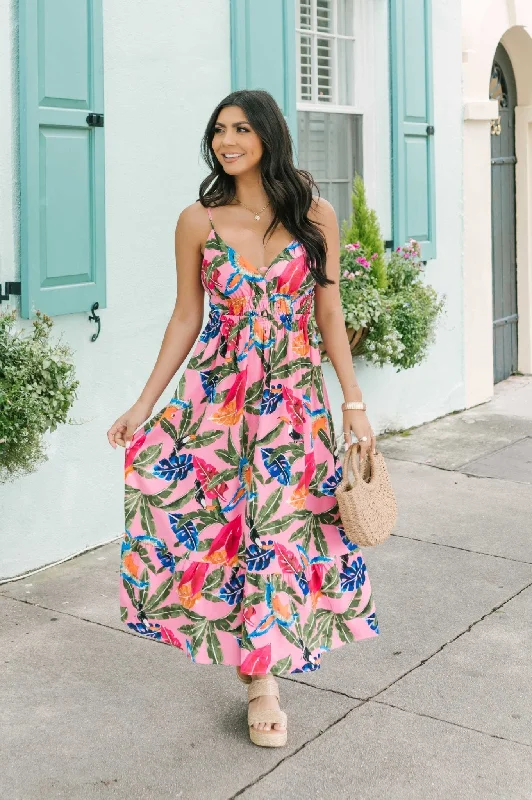 Pink Floral Print Midi Dress - FINAL SALE Stylish High-Waisted Midi Dress