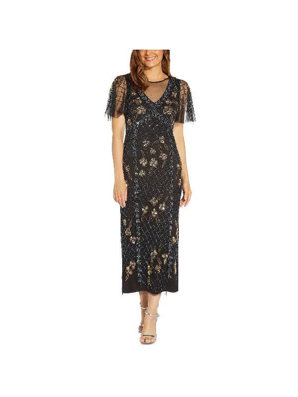Plus Womens Embellished Beaded Midi Dress Cozy Knit Midi Dress