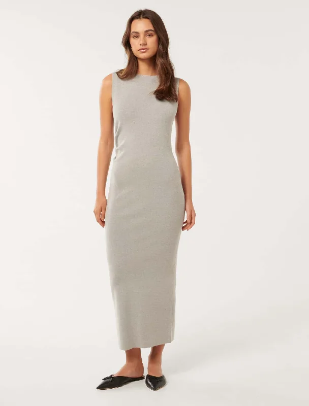 Rayna Knitted Midi Dress Stylish Off-Shoulder Ruffle Dress