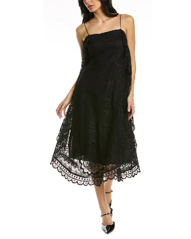 Rebecca Taylor Doily Lace Midi Dress Cozy Midi Dress with Pockets