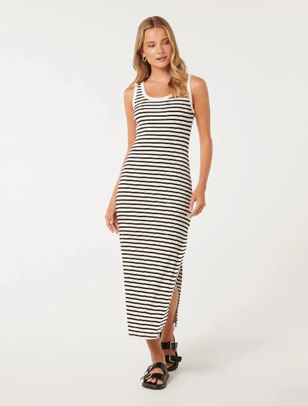 Samara Ribbed Jersey Midi Dress Comfortable Geometric Print Midi Dress