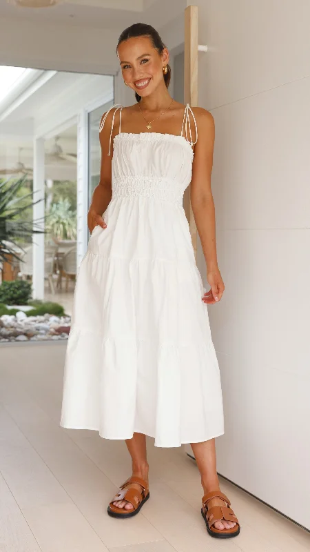 Samaya Midi Dress - White Comfortable Stretch Midi Dress