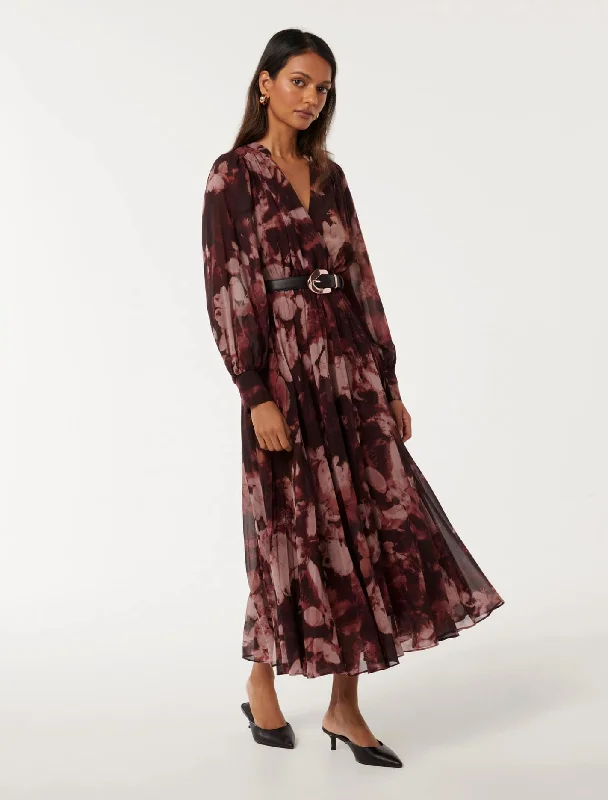 Saskia Petite Pleat Wrap Midi Dress Stylish High-Waisted Midi Dress