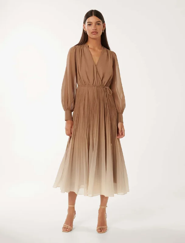 Saskia Pleat Wrap Midi Dress Elegant Faux Wrap Midi Dress
