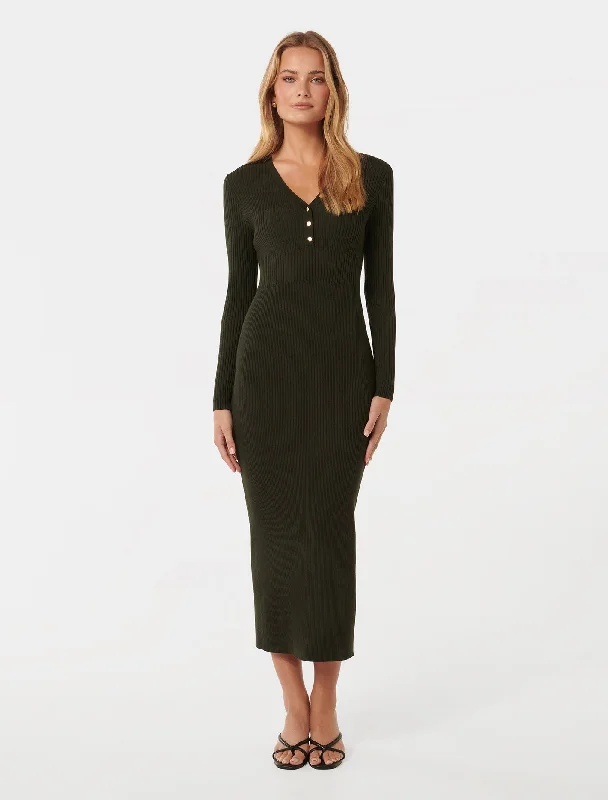 Teagan Ribbed Knit Midi Dress Comfortable Denim Midi Dress