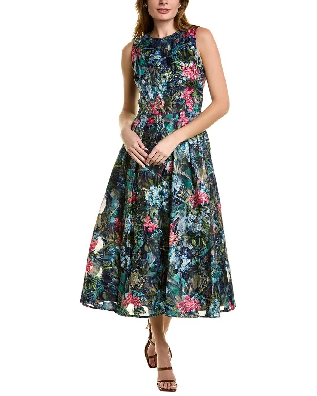 Teri Jon by Rickie Freeman Textured Midi Dress Fashionable High-Neck Midi Dress