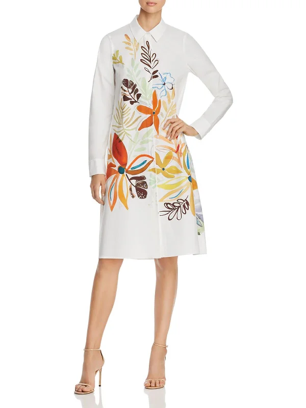 Womens Cotton Floral Midi Dress Trendy A-Line Midi Dress