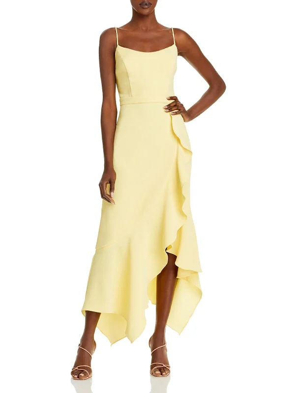 Womens Crepe Cascade Ruffle Midi Dress Trendy Flared Sleeve Midi Dress