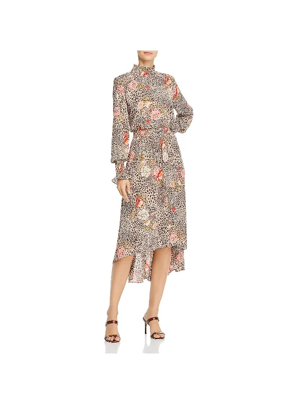 Womens Hi-Low Floral Midi Dress Trendy Midi Dress with Belt