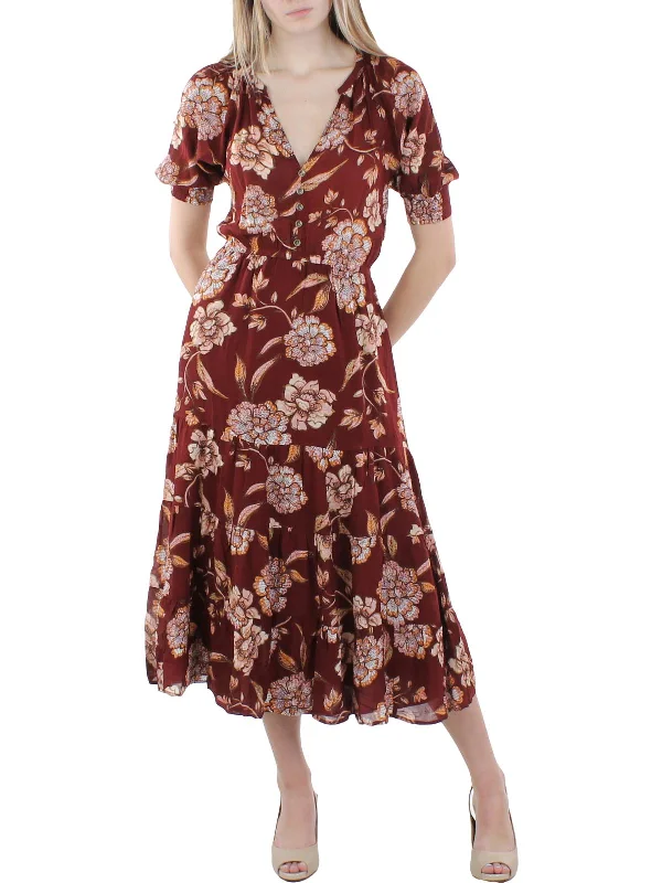 Womens Puff Sleeve Long Midi Dress Fashionable Shift Midi Dress