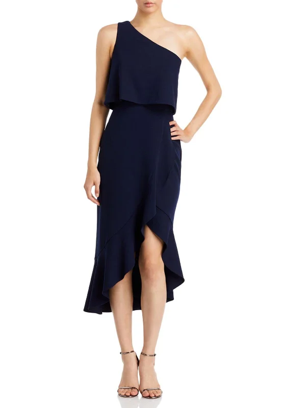Womens Ruffled Asymmetric Midi Dress Stylish Cold Shoulder Midi Dress