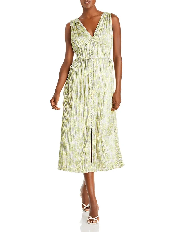 Womens V-Neck Calf Midi Dress Stylish Striped Midi Dress